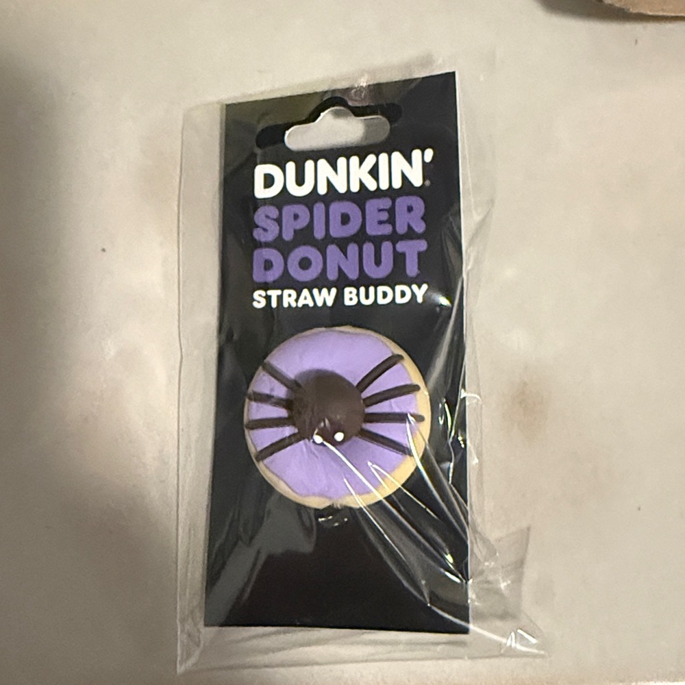 Dunkin' Spider Donut Straw Buddy - Purple and Brown